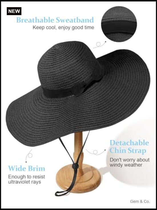 Oversize Wide Brim Straw Sun Hat UPF 50+ Floppy Foldable Roll-Up display picture 2